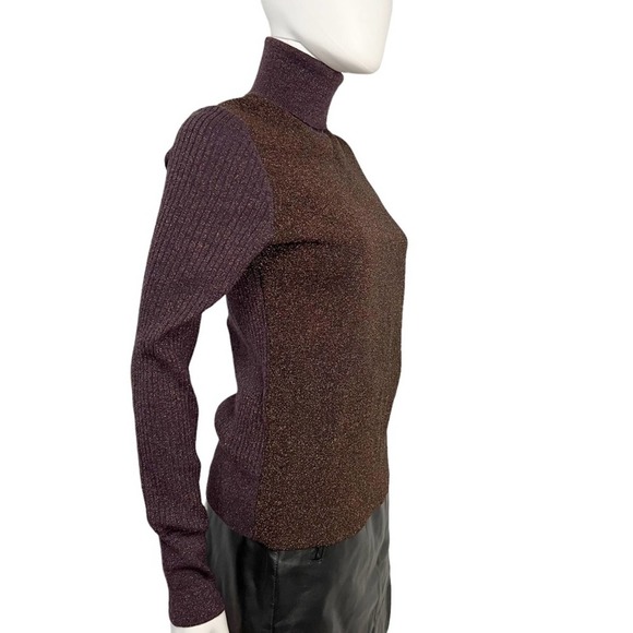 TORY BURCH Lindley Shimmer Sparkle Wool Blend Turtleneck Sweater M - Picture 5 of 11